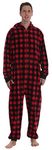 #followme Men’s Adult Onesie Holiday Microfleece Jumpsuit One-Piece Pajamas, Red Buffalo Plaid, Large