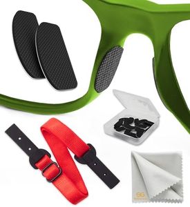 Eyeglass Nose Pads Stick On - 6 Pairs Adhesive Silicone Nose Pads - Ultra-Thin Glasses Nose Grip - Nose Cushions for Eyeglasses Bridge - 0.5mm x 7mm x 16mm (Black Pads & Red Glasses Cord)
