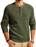 PJ PAUL JONES Mens Jumpers Waffle Henley Sweatshirt Sweaters for Men Crew Neck Jumper Army Green M