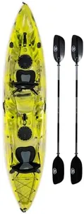 Brooklyn 12.5 Tandem Sit-On-Top Fishing Kayak by BKC, 2–3 Person Kayak with Padded Seats, Paddles, 6 Rod Holders, 600 lb Capacity, Motor-Ready (Lime Camo)