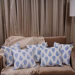 HOMEMONDE Cotton 120 TC Set Of 5 Cushion Covers Sofa Throw Pillowcase Leaf Pattern Soft Pillow Cover Home Décor Cushion Case 18X18 Inches, Blue