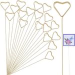 Mabor 20Pcs Flower Card Holder Stick, Metal Floral Place Card Holder 11.8 inche Heart Shape Flower Card Holders Gold Metal Card Picture Holder Pick for Wedding and Party