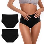 SINOPHANT Underwear Women, High Waist Cotton Knickers for Women Multicolor Pure Black 2 Pack XL