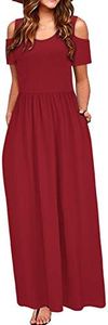 STYLEWORD Womens 2025 Wine Cold Shoulder Short Sleeve Summer Casual Maxi Long Dress with Pocket(Wine,S)