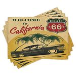 Ambesonne Retro Place Mats Set of 4, Retro Welcome to California Advertising Seat of Hollywood in Pop Art Style Print, Washable Fabric Placemats for Dining Table, Standard Size, Emerald Red