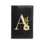 The Messy Corner Blossom Personalized Passport Cover | Customized Travel Accessories Organizer with Name Initials- A | For Men & Women | Vegan Leather Passport Holder | Unisex Handcrafted Gift | Black