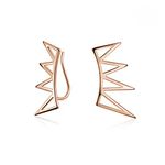 Boho Trendy Minimalist Geometric Pyramid Spike Triangles Crawlers Ear Pin Warp Climbers Earrings For Women Teen Rose Gold Plated .925 Sterling Silver