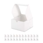 BAKIPACK 25 White Bakery Boxes with Window 5x5x3.5 Inches, Dessert Boxes to Go with Window, Treat Boxes for Small Bakery, Dessert, Candy, Cookies, Pastry, Party Favors, Wedding Cake