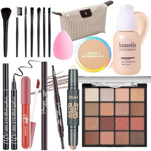 YBUETE Makeup Set Full Kit for Girls Teens Women, Makeup Present Set, Includes Eyeshadow, Foundation, counter stick, Powder, Eyebrow Pencil, Eyeliner, Brushes, Lip Gloss, Sponge, Cosmetic Bag