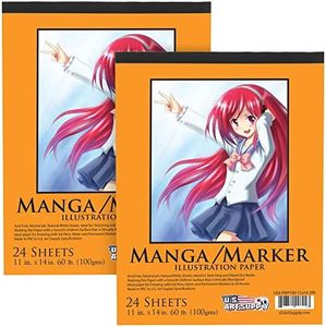 U.S. Art Supply (Pack of 2 Pads) - 11" x 14" Premium Manga-Marker Paper Pad, 60 Pound (100gsm), Pad of 24-Sheets