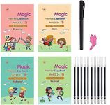 Magic Practice Copybook, (4 BOOK + 10 REFILL) Number Tracing Book for Preschoolers with Pen, Magic Calligraphy Copybook Set Practical Reusable Writing Tool Simple Hand Lettering (A5)