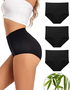 EcoPeriod Bamboo Period Underwear for Women Heavy Flow High Waist Postpartum Underwear Menstrual Leakproof Period Panties 3 Pack(Black,M)