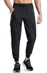 Libin Men's Lightweight Joggers Quick Dry Cargo Hiking Pants Track Running Workout Athletic Travel Golf Casual Outdoor Pants, Black M