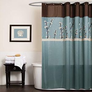 Lush Decor Triangle Home Fashions 19259 Cocoa Flower Shower Curtain, 72 X 72 Inches, Blue/Brown