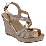 Forever FQ22 Women's Glitter Strappy Wrapped Wedge Heel Platform Sandals