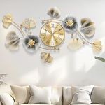 Axioglo Large Wall Clock,3D Creative Metal Ginkgo Leaf Decoration Clock, with Silent Movement Decorative Wall Clock,Large Wall Decor, for Living Room Bedroom Kitchen Office（47''x23''）