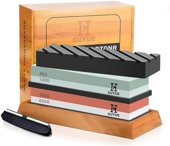 GUYUE Knife Sharpening Stone Set, 2 in 1 Grit 400/1000 3000/8000 Professional Whetstone Sharpener Set,Professional Best Kitchen Blade Sharpener Stone, include Nonslip Bamboo Base & Flattening Stone