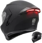 OUMURS DOT Motorcycle Full Face Helmet, Modular Flip-Up Dual Visor with Rear LED Lights, Lightweight & DOT Approved, Matte Black - L