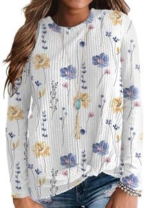 Neineiwu Womens Casual Tops Long Sleeve Cute Twist Knot Waffle Knit Shirts Loose Blouse, Yh White, Large