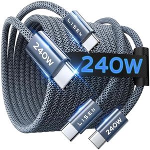LISEN USB C to USB C Cable 240W, [6.6ft 2Pack] Nylon Braided Type C Cable Fast Charge for iPhone 17 Pro Max USBC Fast Charging Cord for iPhone Air 17 16 Samsung MacBook Pro M5 iPad Air Xbox, Midnight