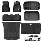 3W Floor Mats for Tesla Model Y 2021 2022 2023 2024, TPE All Weather Custom Fit Full Set 9PCS Car Mats UKCA Quality Certification Waterproof Anti-slip,Black