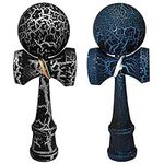 KENDAMA TOY CO. | 2 Pack | Competition Pro Kendama Full Size | Solid Wood Ball and Cup Coordination Toy | Black/Blue Black/Silver Bundle