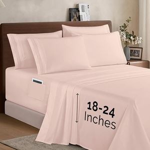 Elegant Comfort 1500 Premium Quality 4-Piece Bed Sheet Set - 18-24 Inch Extra Deep Pocket, Smart Storage Pockets, Wrinkle Free Ultra Soft 4PC Extra Deep Pocket Sheets, Twin/Twin XL, Blush Pink