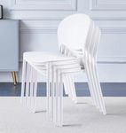 Hallowood Furniture Stoker Dining Chairs Set of 4, Stackable White Dining Chairs, Plastic Chairs, Assembly Free Dining Chairs, Office Plastic Chair, Chairs for Dining Room