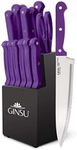 Ginsu Kiso 14-Piece Purple Knife Set with Black Block - Dishwasher Safe and Always Sharp