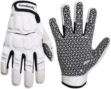 HANDLANDY Football Gloves Men, Sticky Wide Receiver Grip Gloves, Stretch Fit Football Glove Adult (White and Black, Medium)