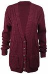 Purple Hanger New Womens Everyday Long Sleeve Button Top Ladies Chunky Aran Cable Knit Grandad Cardigan (16-18 XL, Burgundy)