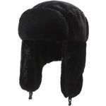 DKDDSSS Trapper Hat Unisex Adult, Russian Hat Outdoor Winter Hat Bomber Hat Ushanka Hat Warm Hats with Ear Flaps Hunting Hat Windproof Faux Fur Hat Aviator Pilot Cap BLACK