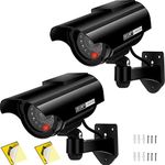 PreZiouz Solar Powered Fake Security Cameras, Bullet Dummy Security Camera, Simulated Surveillance Camera with Flashing Light and CCTV Stickers for Home Businesses Indoor/Outdoor (2 Packs, Black)