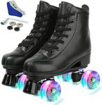 jessie PU Leather Roller Skates Roller Skates for Women Outdoor and Indoor Adjustable Four-Wheel Premium Roller Skates for Women Men Boys and Girls (Black Wheel,Youth 3)