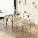 Tangkula Glass Dining Table Set for 4, Modern Kitchen Table and Chairs, Glass Dining Room Table Set for Small Living Room, Kitchen