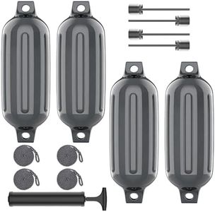 PuroShelt Boat Bumpers Fenders, Inflatable Cylindrical Twin Eye Ribbed Comes with Ropes Boat Bumpers for Docking, Grey 4 Pack 8.5 x 27 inches