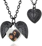 FindChic Black Memorial Necklace with Picture Locket Necklace for Women Heart Photo Pendant Necklace Rememberance Jewelry Sympathy Gifts