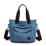 DOURR Multi Pocket Crossbody Bags for Women Casual Shoulder Tote Handbags Retro Top Handle Work Bags (Blue)