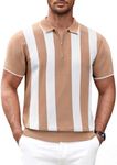 COOFANDY Mens Knit Polo Collar Zipper Striped Classic Fit Work Polo Golf T Shirt, Army Green, X-Large, Short Sleeve