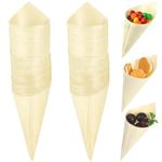 Adaamya® - 100 pcs - 6" Disposable Wooden Serving & Tasting Cone Appetizer Finger Food Ice Cream Holder for Food and Decoration Displays Home Parties Catered Events Buffets (Beige) (Medium (6"))