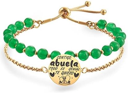 LParkin Doble Capa de pulsera abuela, originales Perlas pulsera abuela dorada, Acero Inoxidable Pulsera Regalo Para la Mejor Abuela Ajustable 17+5cm (CONTIGO abuela TODO ES Genial TE QUIERO)