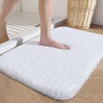 DEXI Microfiber Bath Mat 40 x 60 cm, Extra Soft and Absorbent Bathroom Mat, Non Slip, Fluffy Shaggy, Machine Washable, Thick Bathroom Rugs for Bathroom Floor, Tub, Shower Room, White