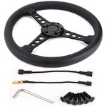 Yctze Racing Steering Wheel 14" / 350mm for Black Leather Racing Steering Wheel 6 Pin Black Stitching with Horn Button for Steering Wheel Nrg Steering Wheel Nrg Racing Steering Wheel