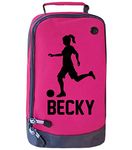 Personalised Girls Football Boot Bag Kids Footballer Sports School Pe Kit Gift, Bubblegum Pink/Black Print