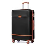 Krute Luggage PC+ABS Hardshell Suitcase with Wheels TSA Lock Lightweight Checked Luggage 28 Inch (Black-Brown)