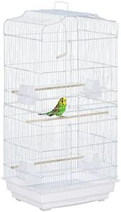 PawHut Bird Cage with Perches, Food Bowls, Swing, Parrot Cage for Budgie, Parakeet, Small Bird, 46.5 x 35.5 x 92cm, White