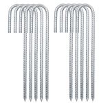 NONMON 10pcs Ground Rebar Garden Stakes, 12" Heavy Duty Steel Galvanized J Hooks Outdoor Tent Nails Pegs Anchors for Marquee Gazebo Camp Trampoline Castle Landscape Canopy Fence Football Net