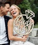 Cliths Large Bride to Be Diamond Wooden Sign 15.74'' x 12.99'' Wedding Party Photo Booth Prop Wood Cutout Sign for Wall Decorations Front Door Hanger Decor Bachelorette