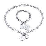 VNOX Personalized Initial Name Stainless Steel Trendy Cable Chain Bracelet Neckalce Set with Padlock Heart Charm and Toggle Clasp Closure, 8.2 inches, Stainless Steel Leather Metal