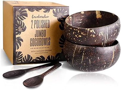 Cocobowlco Coconut Bowl & Wooden Spoons Bowl Set 2 - Birthday Gifts for Women - Coconut Bowls for Eco Friendly Kitchen Decor, Acai Bowls & Smoothie Bowls (Polished)